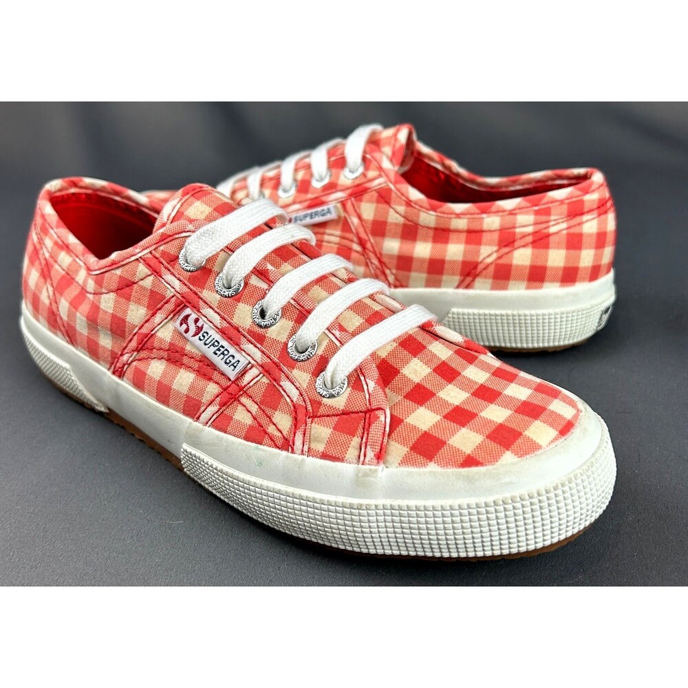 Superga Red and White Gingham Sneakers Check Plaid Lace Up Women’s Size 7 NEW